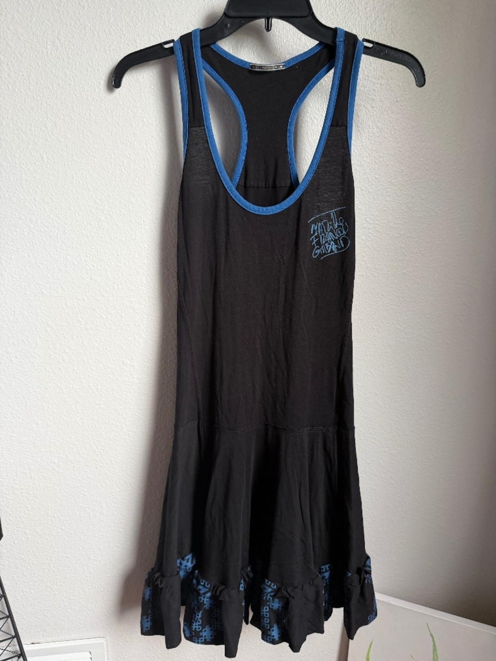 Vintage Marithe Francois Girbaud Y2K 90s Black Blue Racerback Ruffle Dress